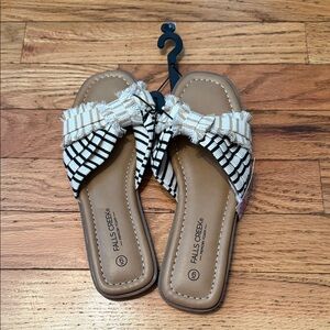 Falls Creek Women's Striped Black and Cream Sandals